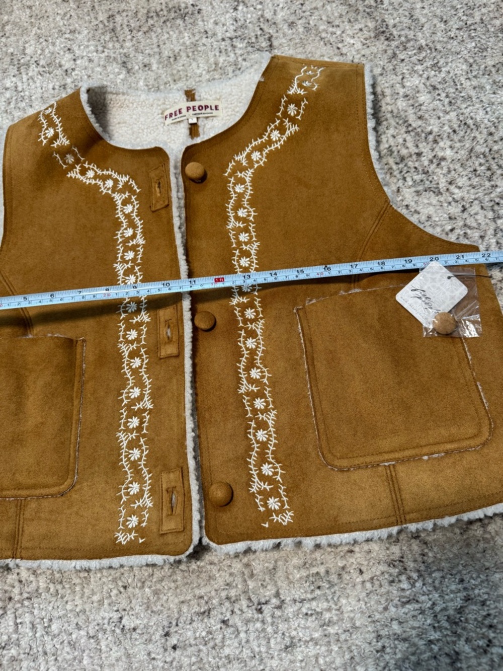 Free People Camel Suede Embroidered Shearling Vest - Picture 4 of 5